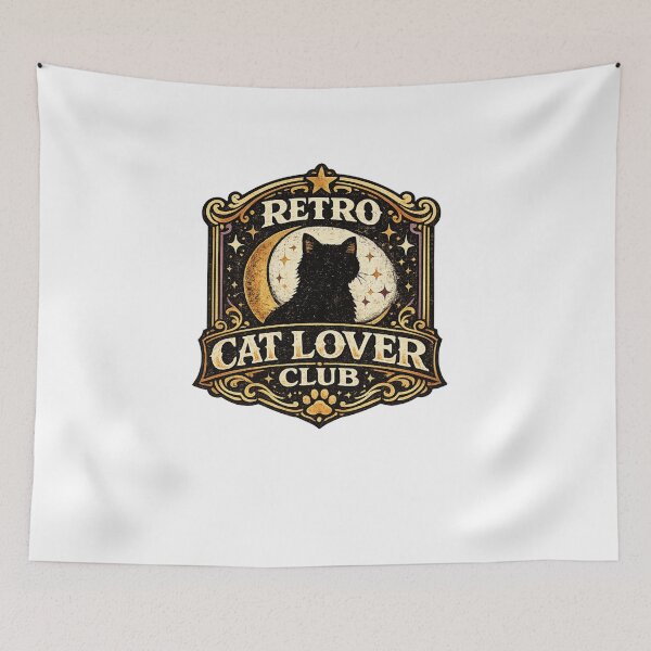Aperçu de l'œuvre Retro Cat Lover Club – Illustration Vintage Chat Lunaire créée et vendue par DailyTrendFinds.