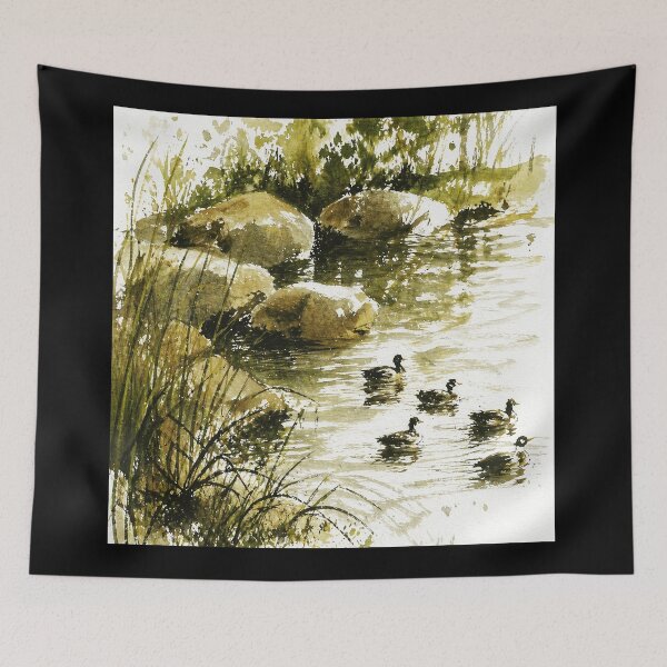 Item preview, Duck Pond Watercolor Nature Painting designed and sold by Modaozushi216.