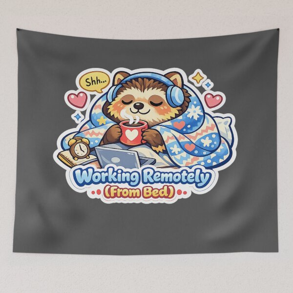 Item preview, Working Remotely From Bed Cute Raccoon Cozy Art designed and sold by Xemora.