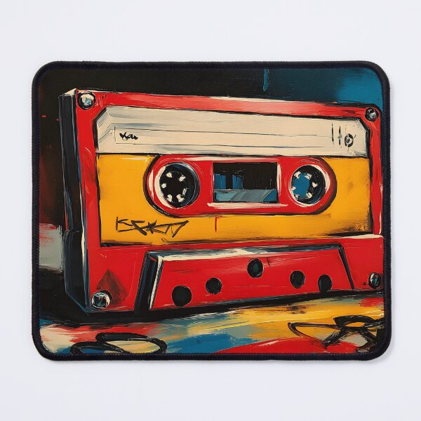 Item preview, Vibrant Retro Cassette Tape Art - Abstract Nostalgic Design with Dynamic Music Energy designed and sold by OlfactoART Studio.