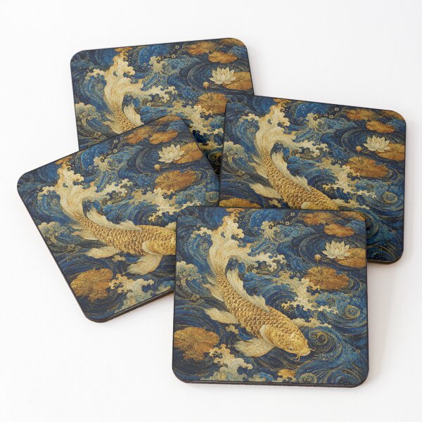 Item preview, Golden Koi Fish Art Deep Blue Water Illustration designed and sold by eliramaison.