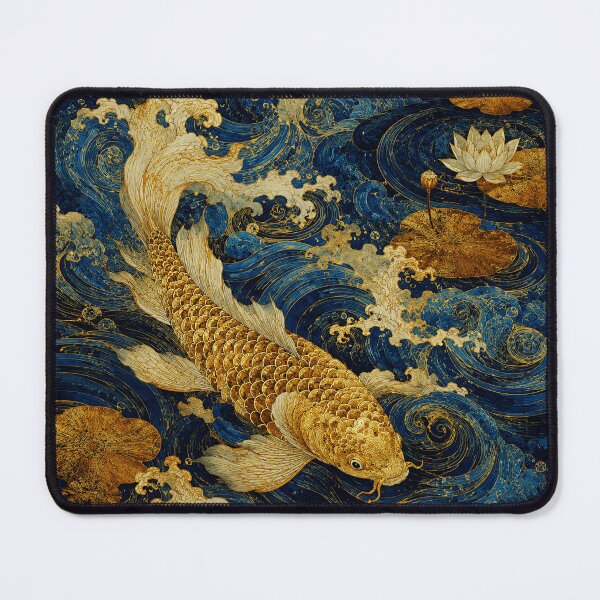Item preview, Golden Koi Fish Art Deep Blue Water Illustration designed and sold by eliramaison.