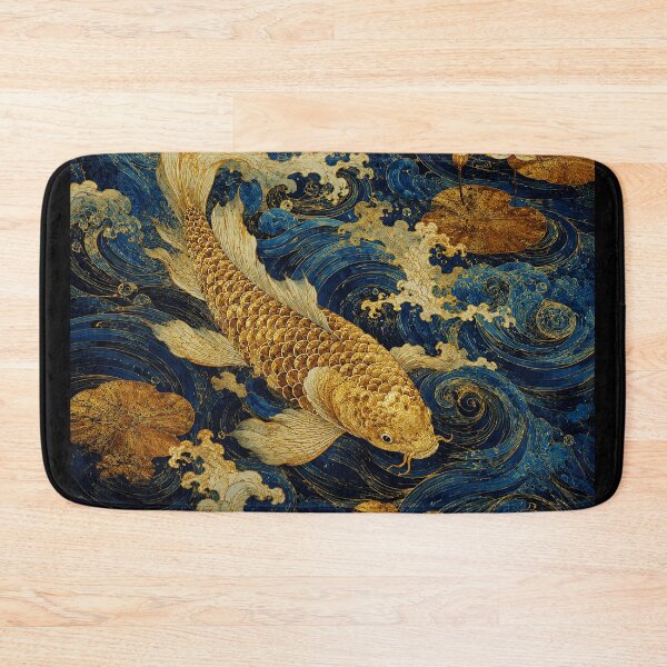 Item preview, Golden Koi Fish Art Deep Blue Water Illustration designed and sold by eliramaison.