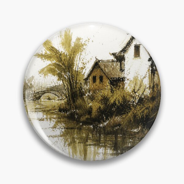 Item preview, Rustic Riverside Village Watercolor Landscape  designed and sold by Modaozushi216.