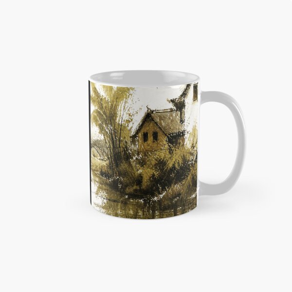 Item preview, Rustic Riverside Village Watercolor Landscape  designed and sold by Modaozushi216.