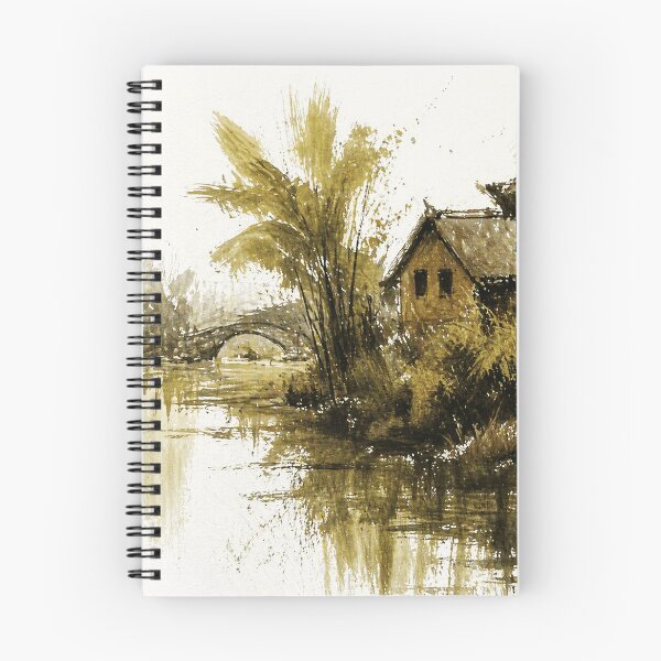 Item preview, Rustic Riverside Village Watercolor Landscape  designed and sold by Modaozushi216.