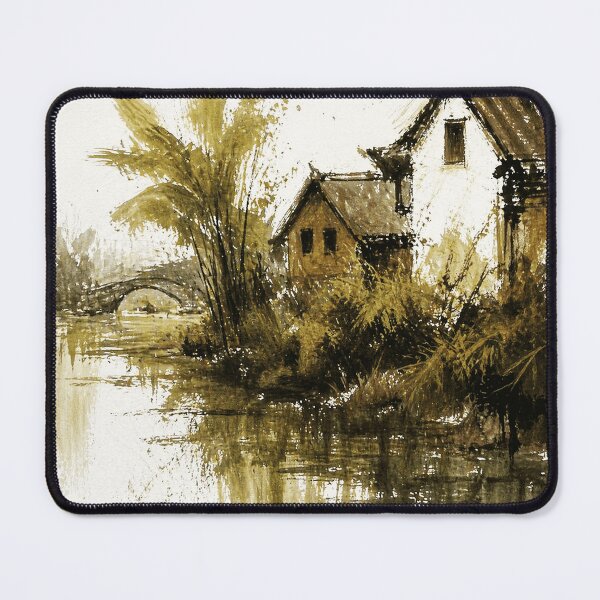 Item preview, Rustic Riverside Village Watercolor Landscape designed and sold by Modaozushi216.