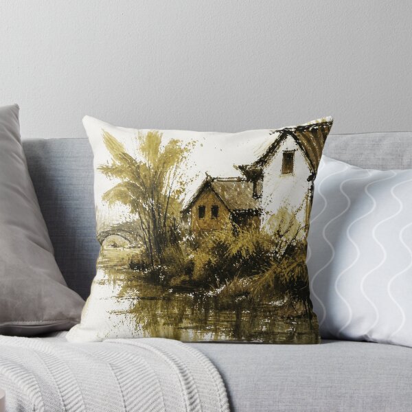 Item preview, Rustic Riverside Village Watercolor Landscape  designed and sold by Modaozushi216.