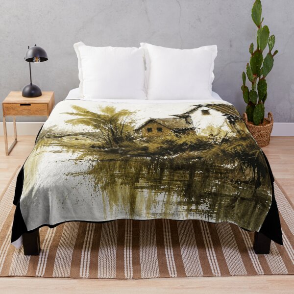 Item preview, Rustic Riverside Village Watercolor Landscape  designed and sold by Modaozushi216.