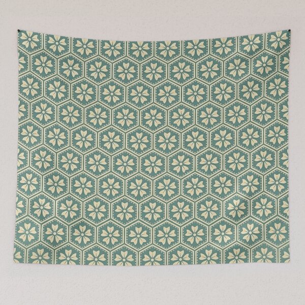 Item preview, Seamless Green Floral Hexagonal Pattern – Moroccan Geometric Tile Design designed and sold by 555Design.