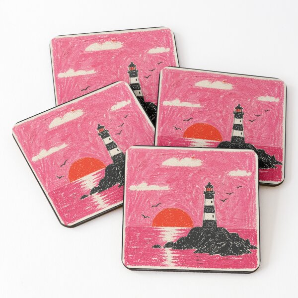 Item preview, Pink Sunset Lighthouse Coastal Sketch designed and sold by Modaozushi216.