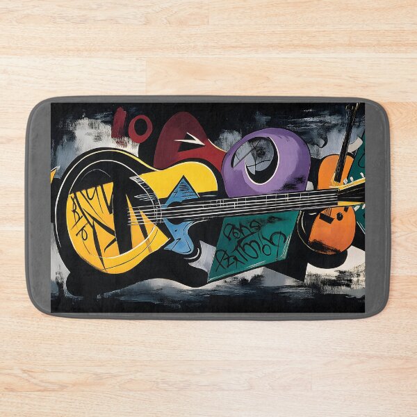 Item preview, Cubist Guitar Composition - Geometric Rhythm and Bold Color Harmony in Abstract Musical Expression designed and sold by OlfactoART Studio.