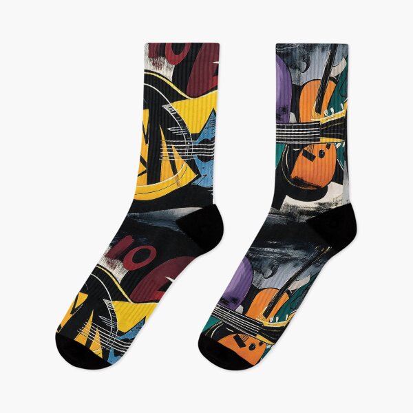 Item preview, Cubist Guitar Composition - Geometric Rhythm and Bold Color Harmony in Abstract Musical Expression designed and sold by OlfactoART Studio.