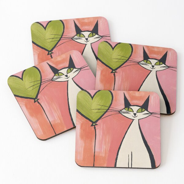 Item preview, Stylized Cat with Heart Balloon Greeting Card - Vibrant Playful Modern Whimsical Design designed and sold by OlfactoART Studio.