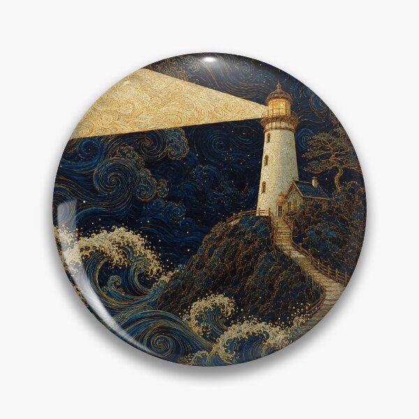 Item preview, Golden Lighthouse Under a Wild Midnight Sea designed and sold by eliramaison.