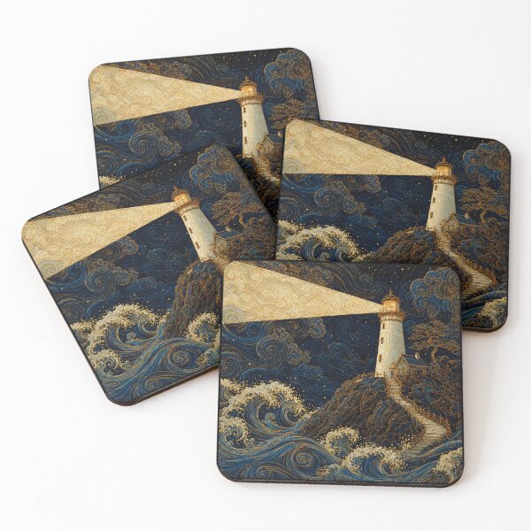 Item preview, Golden Lighthouse Under a Wild Midnight Sea designed and sold by eliramaison.
