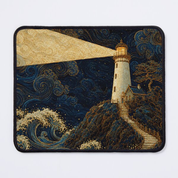 Item preview, Golden Lighthouse Under a Wild Midnight Sea designed and sold by eliramaison.