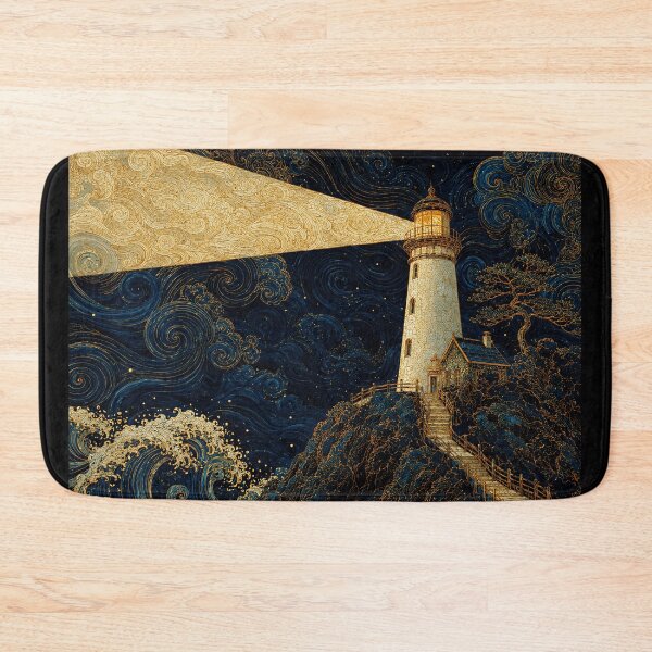 Item preview, Golden Lighthouse Under a Wild Midnight Sea designed and sold by eliramaison.
