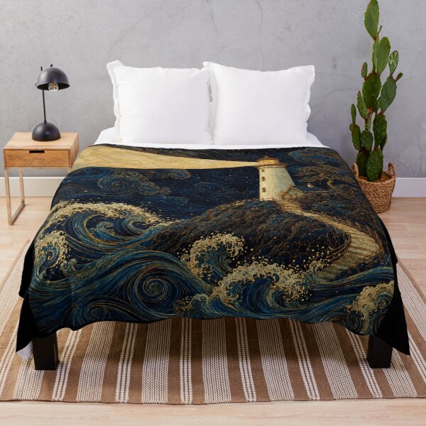 Item preview, Golden Lighthouse Under a Wild Midnight Sea designed and sold by eliramaison.