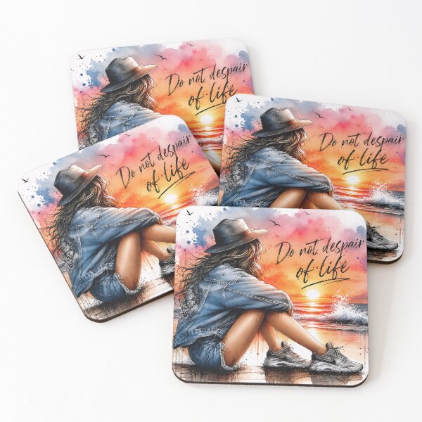 Item preview, Do Not Despair of Life – Sunset Aesthetic Watercolor Beach Girl Illustration designed and sold by joyorashop.