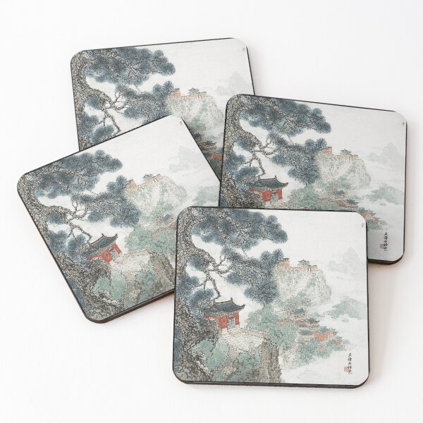 Item preview, Mountain Temple Landscape in Soft Ink Wash Style designed and sold by eliramaison.