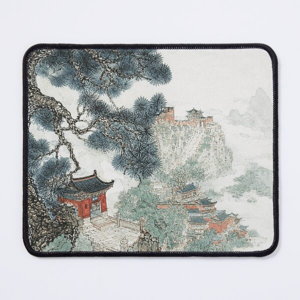 Item preview, Mountain Temple Landscape in Soft Ink Wash Style designed and sold by eliramaison.