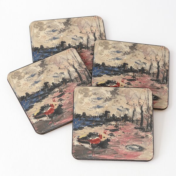 Item preview, Abstract City Harbor Painting with Pink Water designed and sold by eliramaison.