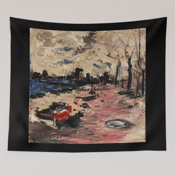 Item preview, Abstract City Harbor Painting with Pink Water designed and sold by eliramaison.