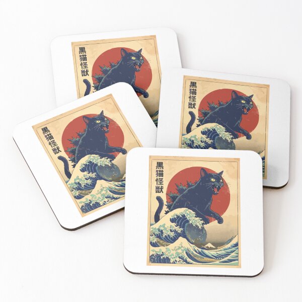 Item preview, Black Cat Monster Kanagawa Wave Japanese Design designed and sold by dal-koz-ar.