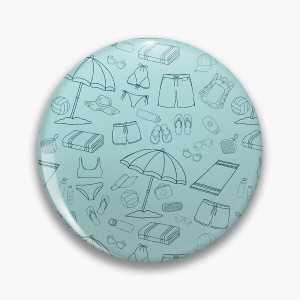 Item preview, Beach Day Essentials Line Art Pattern on Aqua Blue designed and sold by Janie in Repeat .