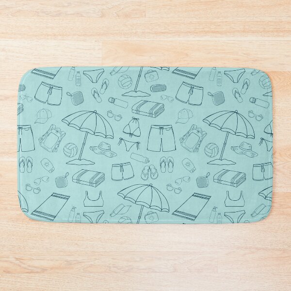 Item preview, Beach Day Essentials Line Art Pattern on Aqua Blue designed and sold by Janie in Repeat .