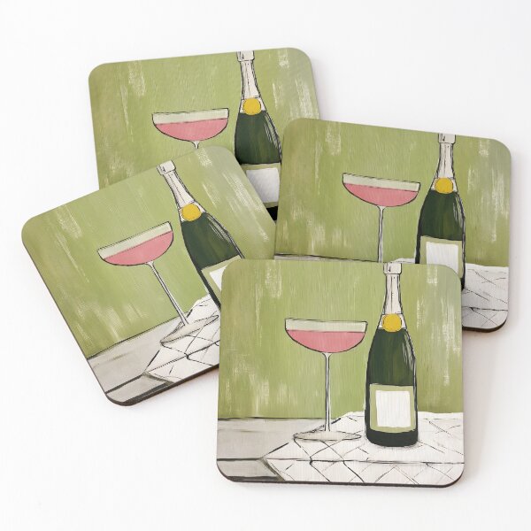 Item preview, Soft Elegance Toast - Champagne Bottle with Pink Filled Glass on White Draped Table in Serene Green  designed and sold by OlfactoART Studio.