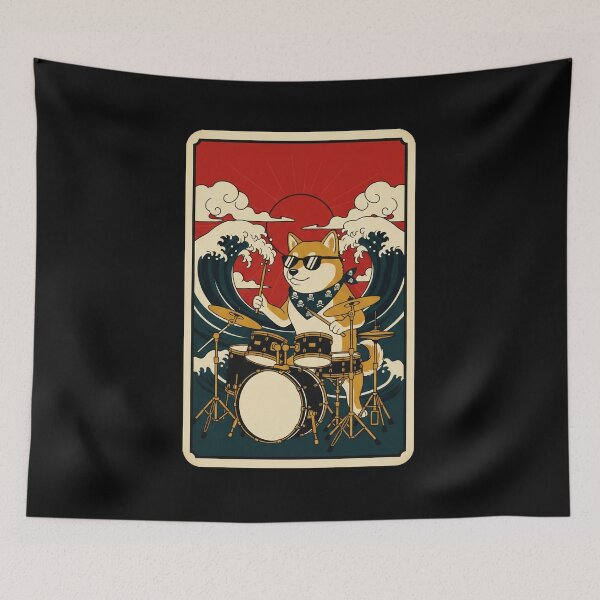 Item preview, Cool Shiba Inu Drummer Japanese Wave Poster designed and sold by JordynLadukeg65.