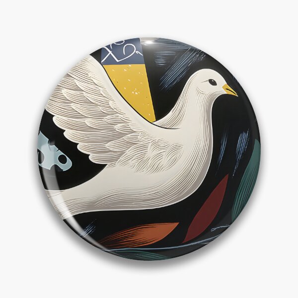 Item preview, Peace Dove in Flight - White Bird with Multicolored Leaves and Vibrant Geometric Abstract Background designed and sold by OlfactoART Studio.