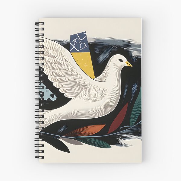 Item preview, Peace Dove in Flight - White Bird with Multicolored Leaves and Vibrant Geometric Abstract Background designed and sold by OlfactoART Studio.