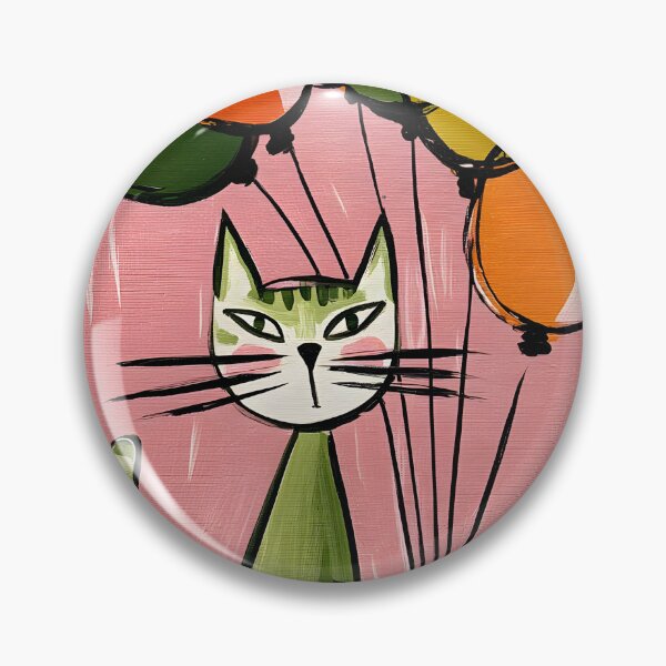 Item preview, Whimsical Green Cat with Balloons - Playful Pink Background Illustration with Cheerful Energy designed and sold by OlfactoART Studio.