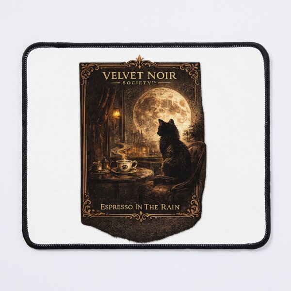 Item preview, Velvet Noir Society – Espresso In The Rain Vintage Gothic Cat Poster designed and sold by DailyTrendFinds.
