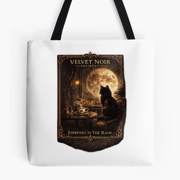 Item preview, Velvet Noir Society – Espresso In The Rain Vintage Gothic Cat Poster designed and sold by DailyTrendFinds.