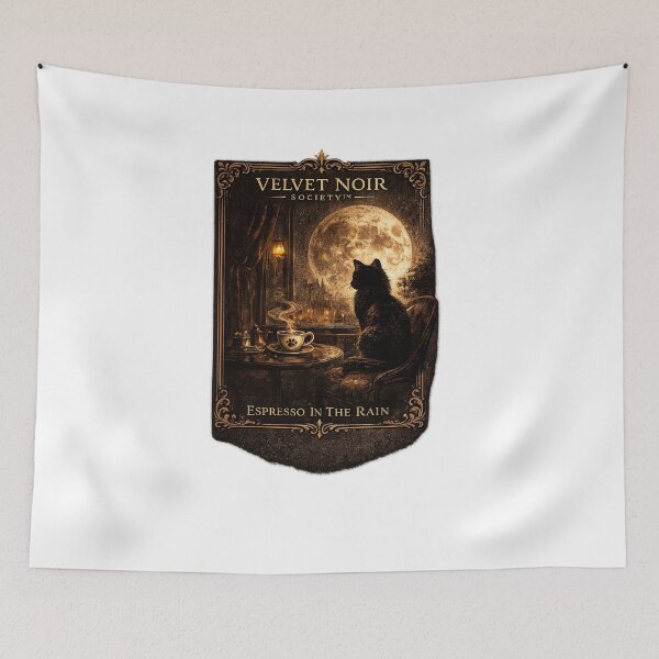 Item preview, Velvet Noir Society – Espresso In The Rain Vintage Gothic Cat Poster designed and sold by DailyTrendFinds.