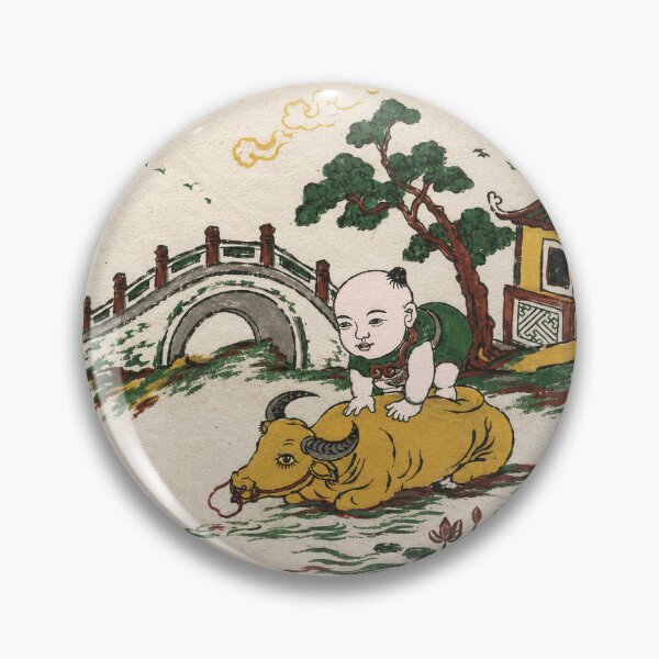 Item preview, Vintage Child and Water Buffalo Folk Painting designed and sold by eliramaison.