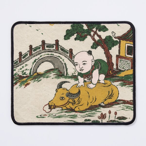Item preview, Vintage Child and Water Buffalo Folk Painting designed and sold by eliramaison.
