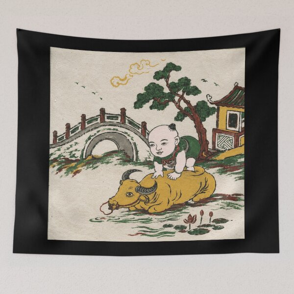 Item preview, Vintage Child and Water Buffalo Folk Painting designed and sold by eliramaison.