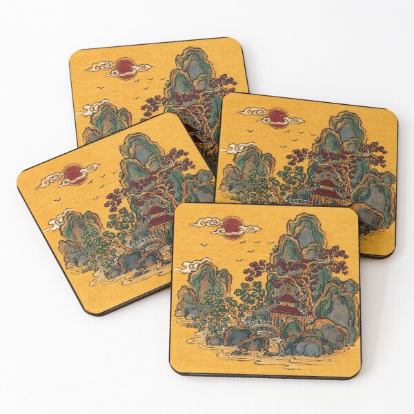 Item preview, Japanese Mountain Temple Illustration Vintage Ink Style designed and sold by eliramaison.