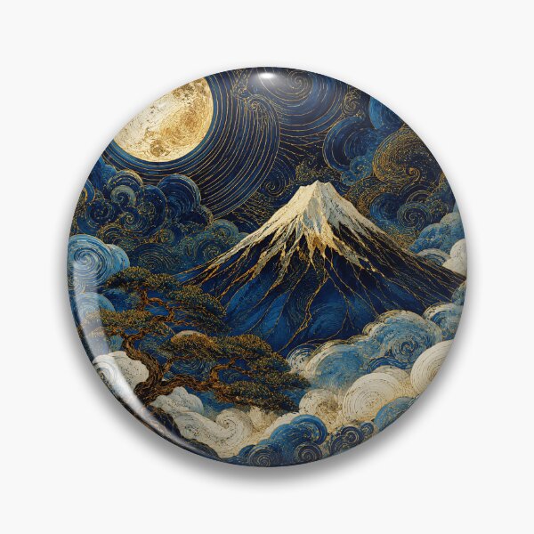 Item preview, Moonlit Mount Fuji Wave Art in Deep Blue designed and sold by eliramaison.
