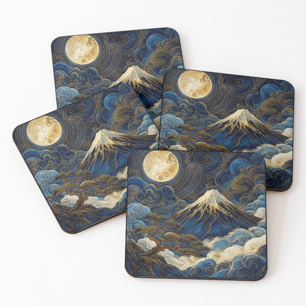 Item preview, Moonlit Mount Fuji Wave Art in Deep Blue designed and sold by eliramaison.