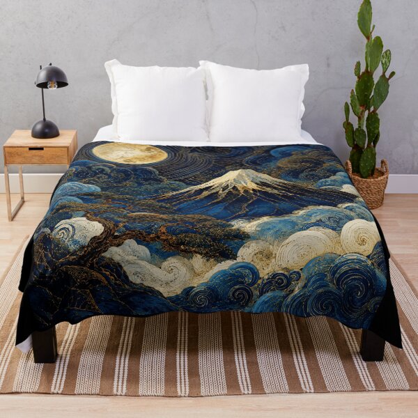 Item preview, Moonlit Mount Fuji Wave Art in Deep Blue designed and sold by eliramaison.