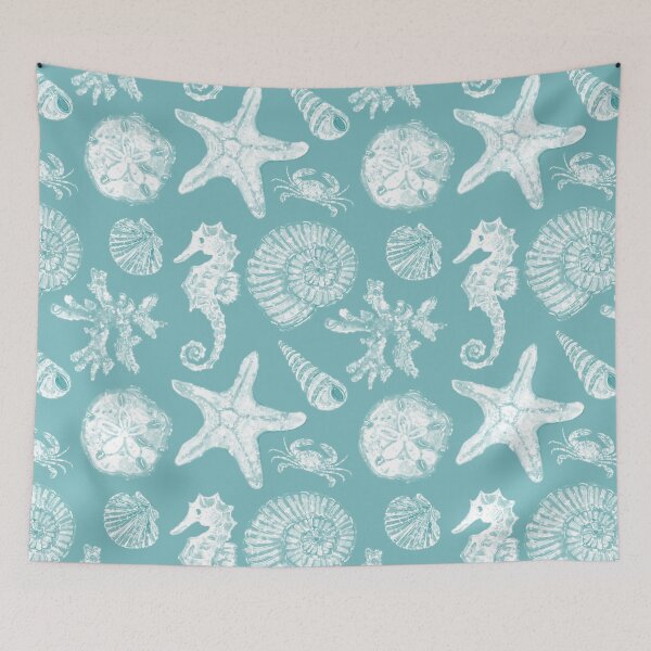 Item preview, Vintage White Washed Sea Life in Aqua designed and sold by PD-Coastal.