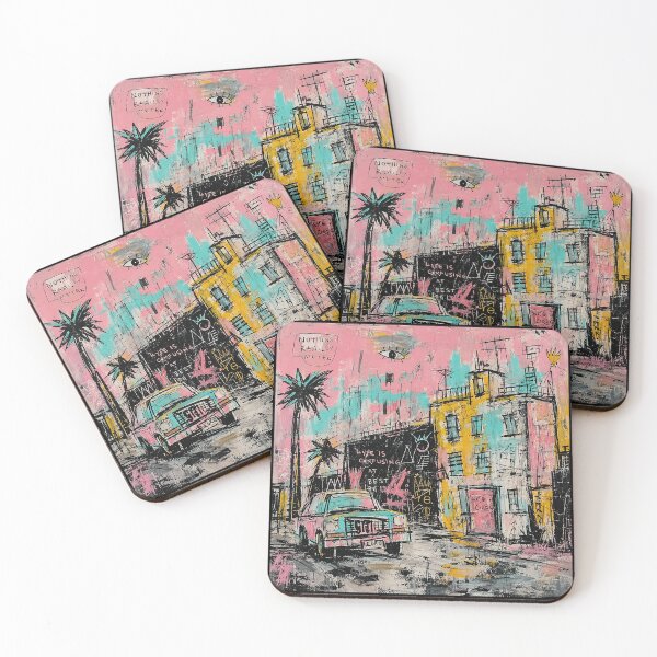 Item preview, Pink Chaos Street Art Painting with Vintage Car designed and sold by eliramaison.