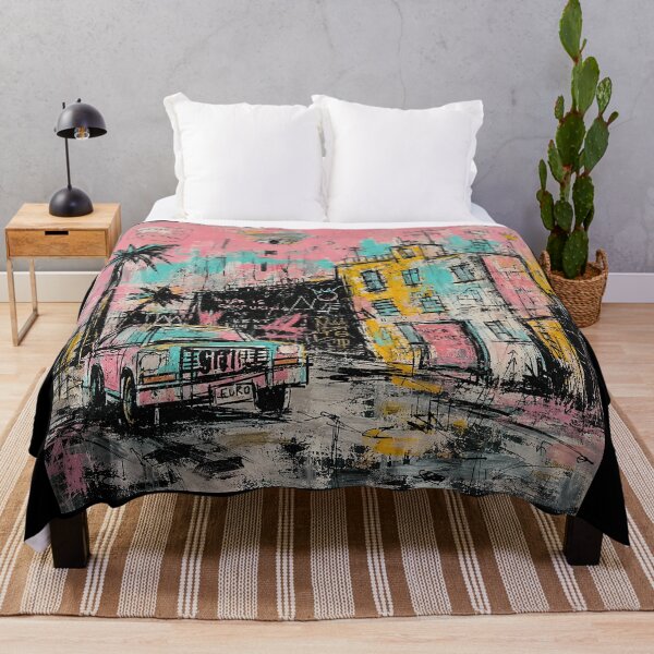 Item preview, Pink Chaos Street Art Painting with Vintage Car designed and sold by eliramaison.