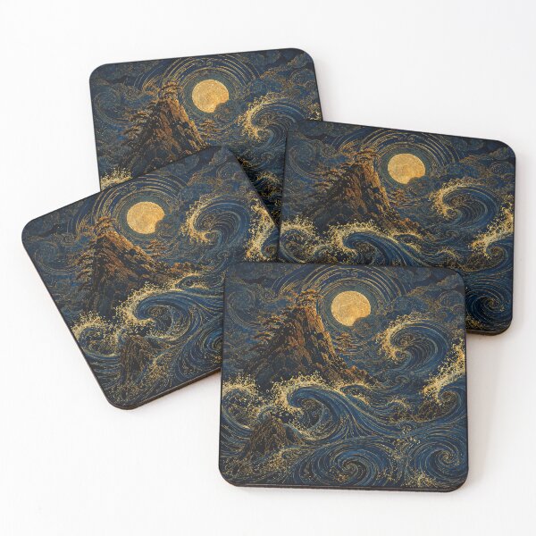 Item preview, Golden Moon Ocean Waves Japanese Fantasy  designed and sold by eliramaison.